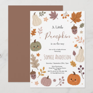 Schattige herfst pompoen botanisch blad baby showe kaart