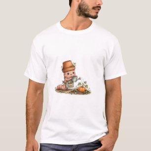 Schattige herfst pompoen tuinman waterverf herfst t-shirt