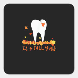 Schattige Herfst Tandheelkundige Tand En Bladeren Vierkante Sticker