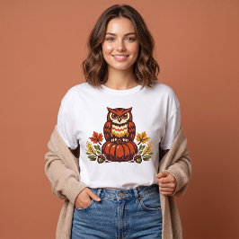 Schattige herfst-uil op pompoen Thanksgiving Fall T-shirt