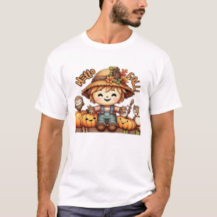 Schattige herfst vogelverschrikker met pompoenen o t-shirt