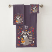 Schattige herfst wasbeer met aangepaste tekst bad handdoek (Insitu)