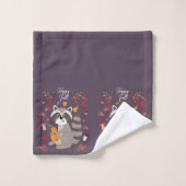 Schattige herfst wasbeer met aangepaste tekst bad handdoek (Wasdoekje)