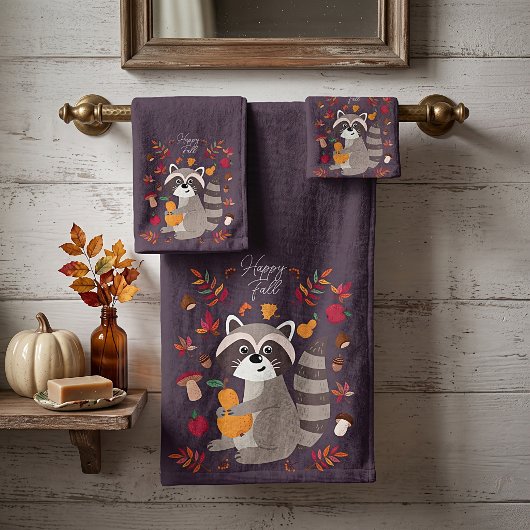 Schattige herfst wasbeer met aangepaste tekst bad handdoek