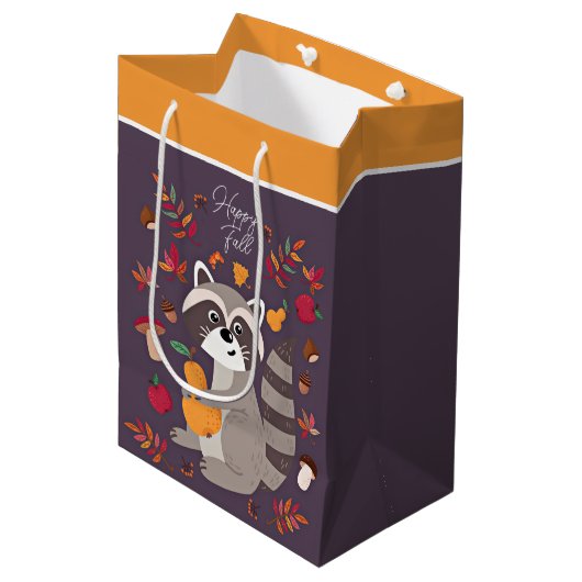 Schattige herfst wasbeer met aangepaste tekst  medium cadeauzakje (Voorkant Gekanteld)