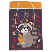 Schattige herfst wasbeer met aangepaste tekst  medium cadeauzakje (Voorkant)