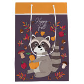 Schattige herfst wasbeer met aangepaste tekst  medium cadeauzakje (Achterkant)