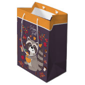 Schattige herfst wasbeer met aangepaste tekst  medium cadeauzakje (Achterkant Gekanteld)