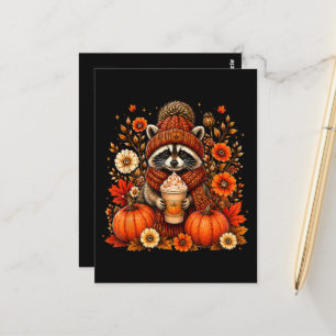 Schattige Herfst Wasbeer Pompoen Kruiden Gezellig Briefkaart