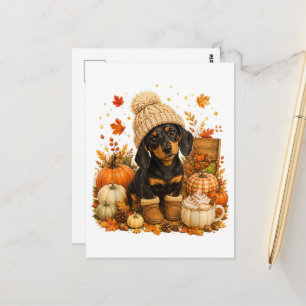 Schattige herfst wiener dog Thanksgiving Briefkaart