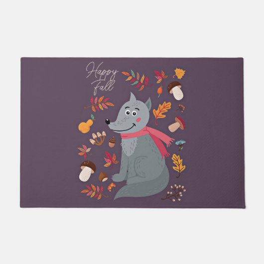 Schattige herfst wolf met aangepaste tekst  deurmat (Voorkant)
