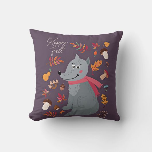Schattige herfst wolf met aangepaste tekst kussen (Voorkant)