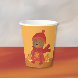 Schattige herfstbeer met pompoen Halloween-papiere Papieren Bekers
