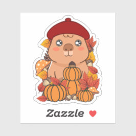 Schattige herfstcapybara met pompoenen en rode bar sticker