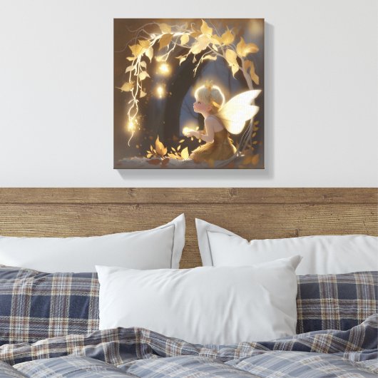Schattige herfstelf met gloeiende bloemen canvas afdruk (Insitu (Slaapkamer))