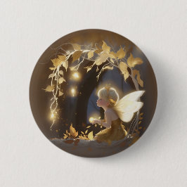 Schattige herfstelf met gloeiende bloemen ronde button 5,7 cm