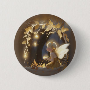 Schattige herfstelf met gloeiende bloemen ronde button 5,7 cm
