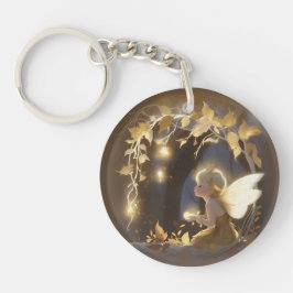 Schattige herfstelf met gloeiende bloemen sleutelhanger