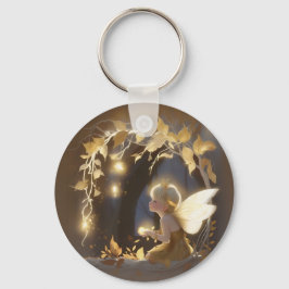 Schattige herfstelf met gloeiende bloemen sleutelhanger