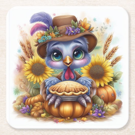 Schattige herfstkalkoen kartonnen onderzetters (Voorkant)