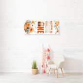 Schattige herfstkalkoen Thanksgiving 1e verjaardag Spandoek (Insitu)