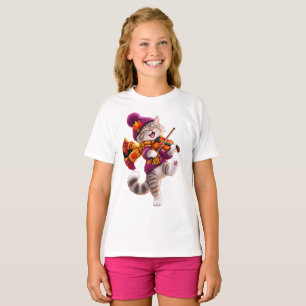 Schattige herfstkat viool t-shirt