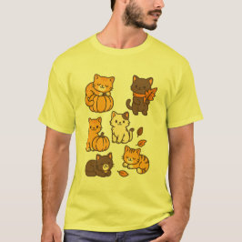 Schattige herfstkatten met pompoenen en bladeren v t-shirt
