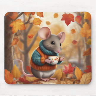 Schattige herfstmuis met kleurrijke bladeren muismat