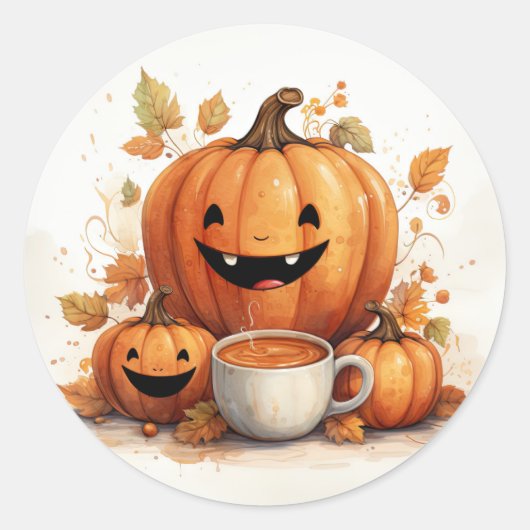 Schattige herfstpompoenen ronde sticker (Voorkant)