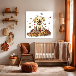 Schattige herfstpuppy spelen poster