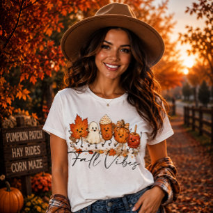 Schattige herfststemming spookpompoen latte kaneel t-shirt