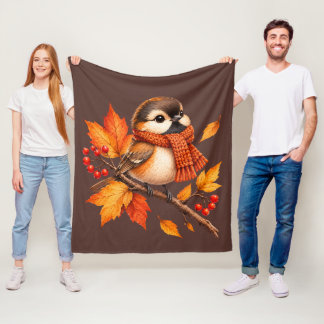 Schattige herfstvogel met gezellige sjaal – herfst fleece deken