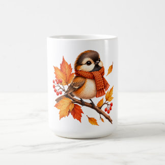 Schattige herfstvogel met gezellige sjaal – herfst koffiemok