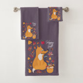 Schattige herfstvos met aangepaste tekst bad handdoek (Insitu)