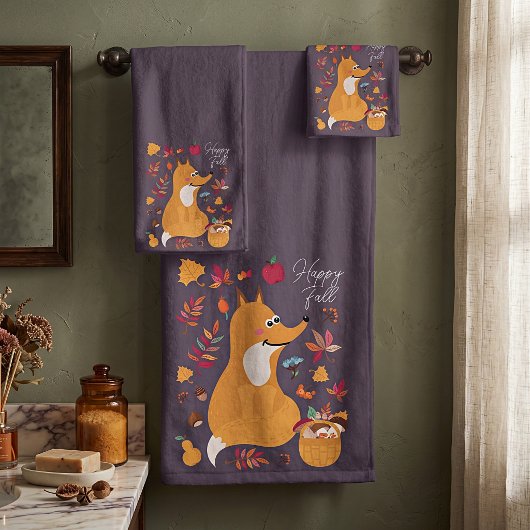 Schattige herfstvos met aangepaste tekst bad handdoek