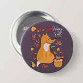 Schattige herfstvos met aangepaste tekst ronde button 7,6 cm (Voorkant /achterkant)