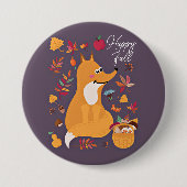 Schattige herfstvos met aangepaste tekst ronde button 7,6 cm (Voorkant)