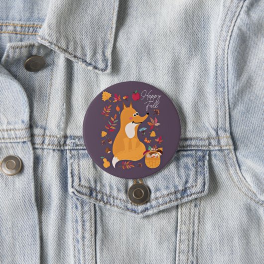 Schattige herfstvos met aangepaste tekst ronde button 7,6 cm (In situ)