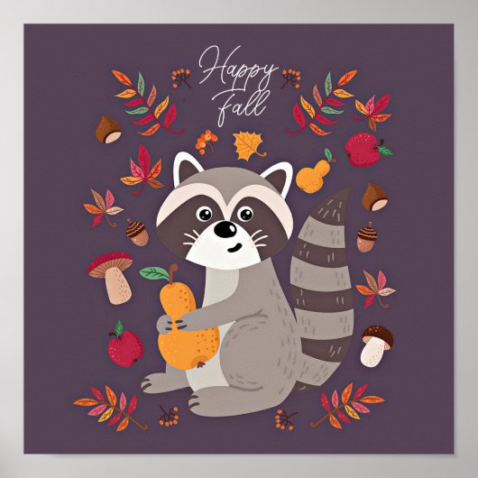 Schattige herfstwasbeer met aangepaste tekst poster (Voorkant)