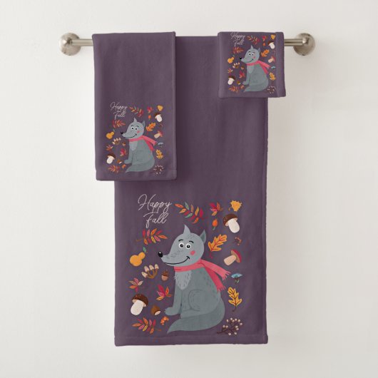 Schattige herfstwolf met aangepaste tekst  bad handdoek (Insitu)