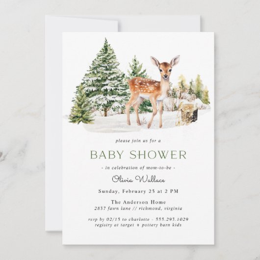 Schattige hert Fawn | Neutraal rustiek winter Baby Kaart (Voorkant)