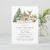 Schattige hert Fawn | Neutraal rustiek winter Baby Kaart (Staand voorkant)