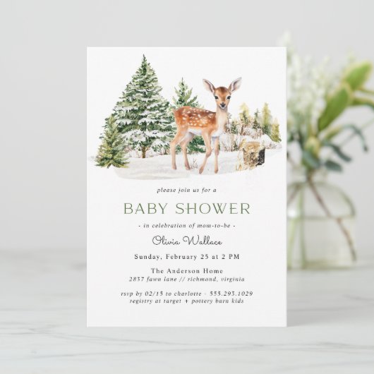 Schattige hert Fawn | Neutraal rustiek winter Baby Kaart (Staand voorkant)