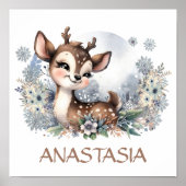 Schattige hert meisjeskamer Winterthema waterverf  Poster (Voorkant)