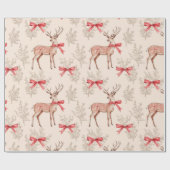 Schattige hert met Red Bow Neutral Christmas Cadeaupapier (Vlak)