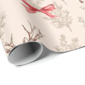 Schattige hert met Red Bow Neutral Christmas Cadeaupapier (Rol Hoek)