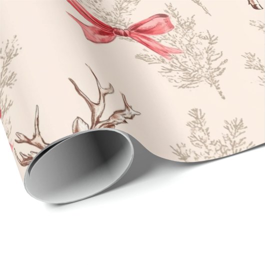 Schattige hert met Red Bow Neutral Christmas Cadeaupapier (Rol Hoek)