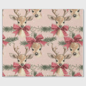 Schattige hert met Red Bow Neutral Christmas Cadeaupapier (Vlak)