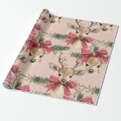 Schattige hert met Red Bow Neutral Christmas Cadeaupapier (Uitgerold)