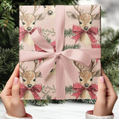 Schattige hert met Red Bow Neutral Christmas Cadeaupapier